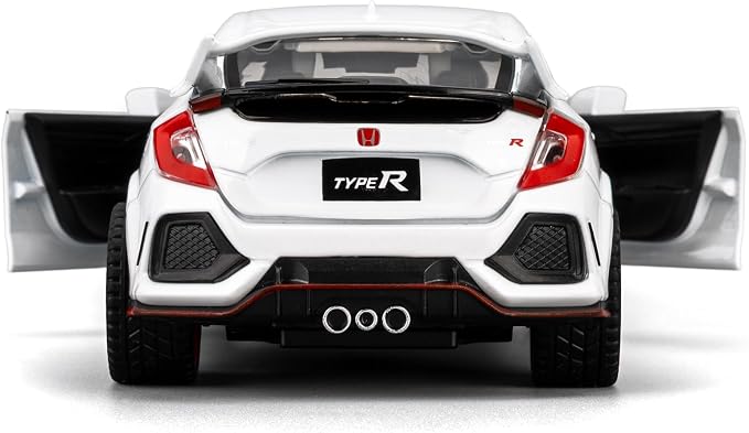 1:32 Scale Civic Type R Model Car，Toy Vehicle with Sound & Light, Pull Back Function & Openable Doors - Premium Diecast Collectible with Realistic Details White