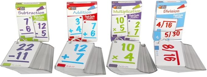 Regal Games Math Flash Cards for Multiplication, Division, Addition and Subtraction - 1st, 2nd, 3rd Grade Math & More - Flash Cards w/ 4 Binder Rings for Kids (224 Cards - 4 Packs)