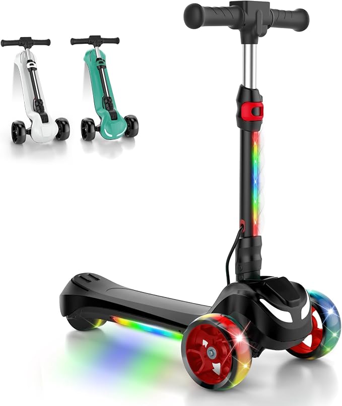 Electric Scooter for Kids Ages 3-8, 3 Wheels Electric Scooter, Electric Kick Scooter with 2 Speeds, Long Battery Life, Flashing LED Wheels, Adjustable Height, B2 with Bluetooth Music for Boys/Girls