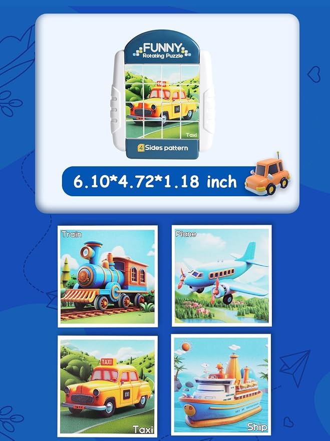 16-Piece Rotating Puzzles for Kids 4-6, Toddlers Puzzles 2-4, Road Trip, Airplane Activities Game, Travel Toys - Brain Teaser, Fine Motor Skills, Birthday Gifts Boys & Girls