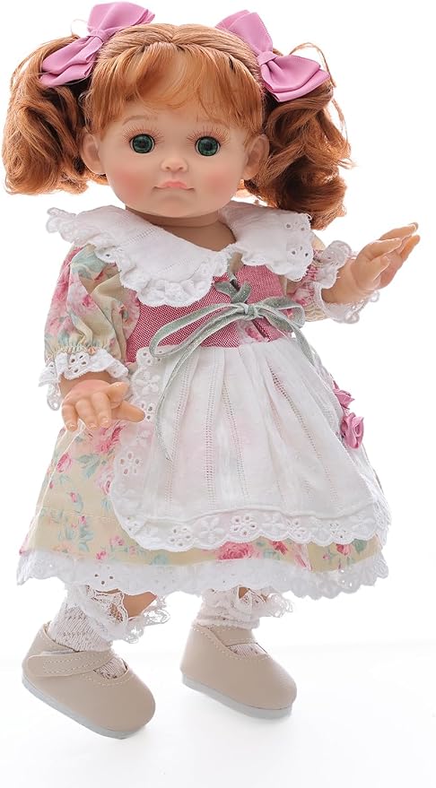 Baby Doll, 12 Inch Realistic Reborn Toddler Real Life Baby Dolls with Red Hair in Two Ponytails, Vintage Floral Dress, Premium Collectible Doll Gifts for 3+ Year Old Girls (Small)