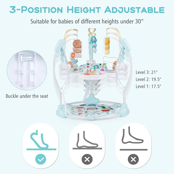 INFANS Baby Activity Center, 3 in 1 Play Center Jumpers and Bouncers with Music, Lights, Interactive Toys, 360°Rotating Seat, Adjustable Heights, Exersaucer Learning Toys for 6-12 Months (Light Blue)
