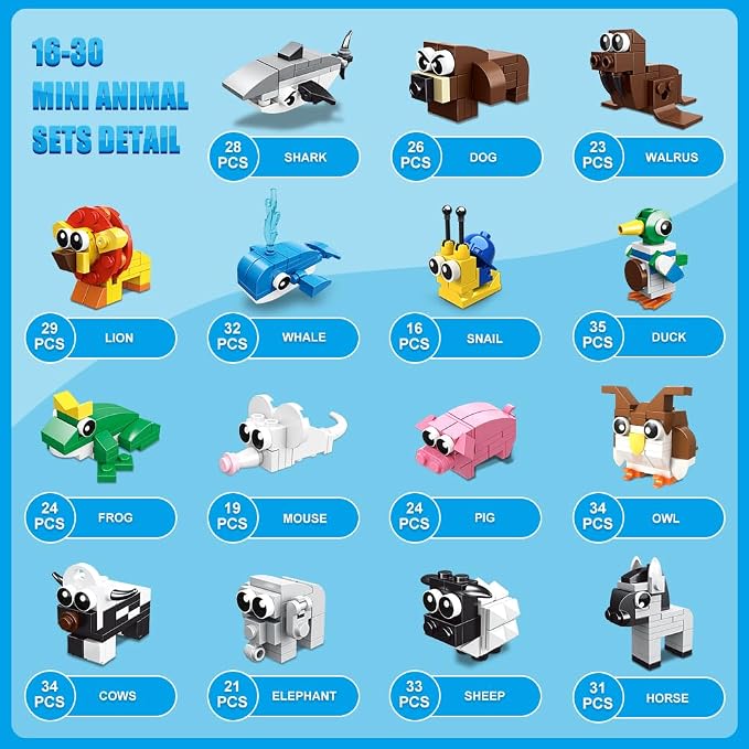 HOGOKIDS 30 Packs Party Favors for Kids - 867PCS Mini Animal Building Blocks Sets for Classroom Prizes Goodie Bag Fillers Valentines Easter Gift Exchange for Student Boys Girls Ages 6+