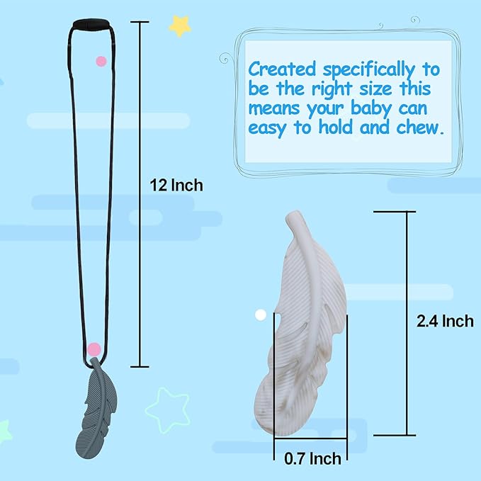 Sensory Chew Necklace for Kids, Boys and Girls, 5 Pack Silicone Feather Chewy Necklaces for Autism, ADHD, Chewing, Oral Motor Chewable Pendant for Mild Chewers