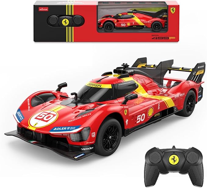 RASTAR 10370 1/24 RC Car Ferrari 499P with Openable Doors & DIY Decals | Officially Licensed, Ideal Gift, 2-Speed Switch, Independent Suspension, Racing Car Model for Play & Display