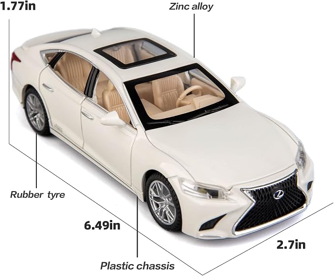 BDTCTK 1/32 Compatible for Lexus Ls500h Model Car, Zinc Alloy Pull Back Toy car with Sound and Light for Kids Boy Girl Gift(White)