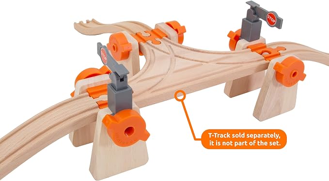 Wooden Train Track Accessories Build & Play Construction Set 90 PCS Ultimate Elevated Railway STEM Toys Track Expansion Pack Ascending Tracks Risers Bridges Tunnel Stop Go Gate Compatible Thomas Brio
