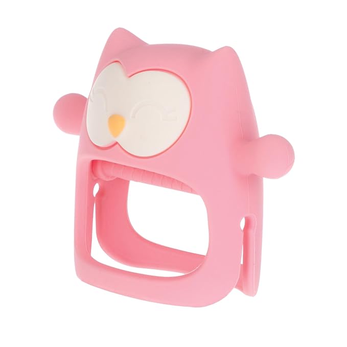 Nuby Silicone Wrist Grip Teething Mitten - 3+ Months, Pink Owl