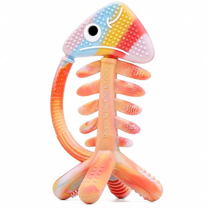3 in 1 Infant Toys, Baby Teething Toys 3–6 6–12 Months, Teethers for Babies 0–3–6–12 Months for Teething Relief, Baby Gift, Baby Teether Toys, Silicone Sensory Toys,USA Patent Pending, Fish (Rainbow)