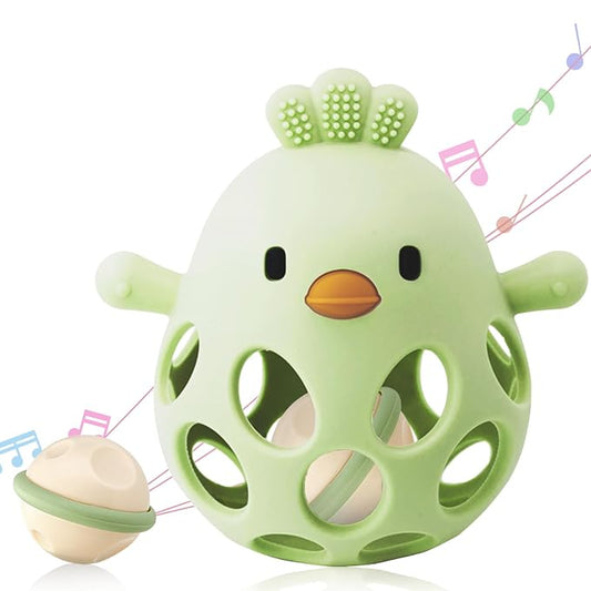ChooKaChoo 2-in-1 Baby Teething Rattle Toy, Sensory Grasping Teether for Infants 3-12 Months, 100% Food-Grade Silicone, Easy to Hold, Soothing & Developmental, BPA Free