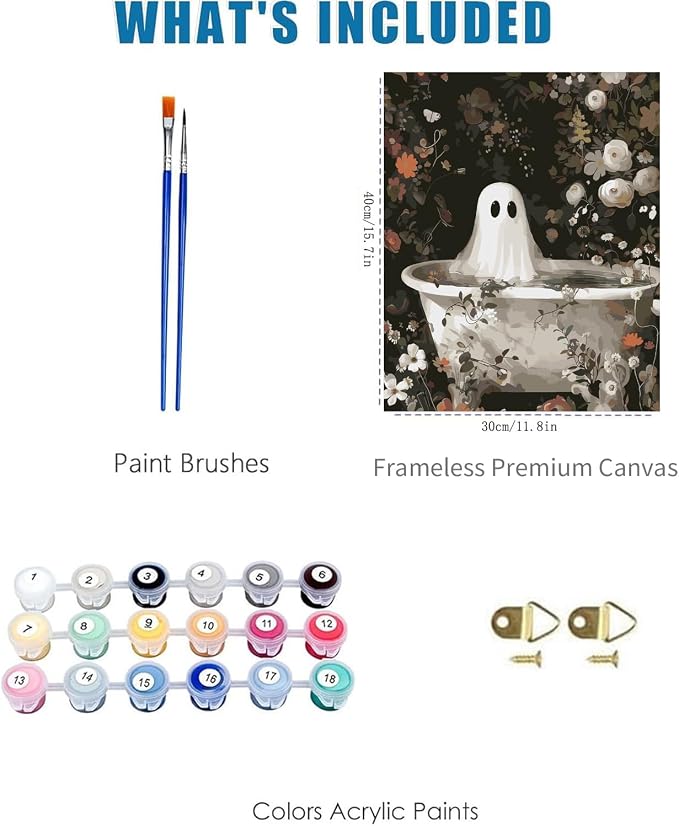 Paint by Numbers for Adults and Kids Beginner, Halloween Ghosts Bathing Painting by Number Kits On Canvas Number Artist Paint by Number Kit Oil Painting Acrylic Paints Home Wall Decor Gift 12X16 inch