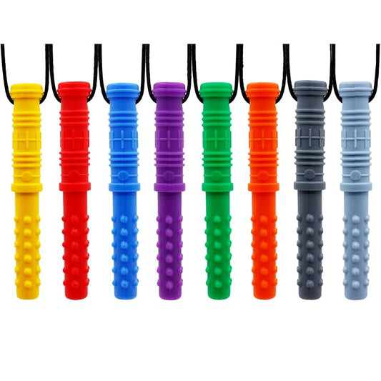 Chew Necklaces for Sensory Kids 8Pcs Cylinder Shape Sensory Chewy Toys for Autism Girls and Boys, ADHD Toddler, Adult