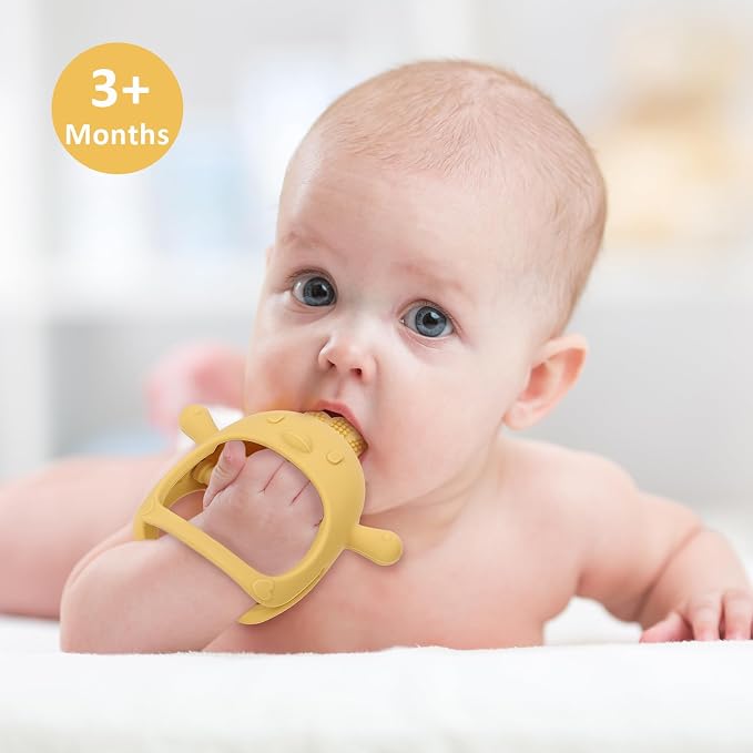 Socub Silicone Baby Teether Toys for Infants 3-6 6-12 Months, BPA Free Anti-Drop Silicone Mitten Teething Toy, Baby Chew Toys for Sucking Needs, Newborn Essentials & Baby Shower Gifts Boys(Mango)