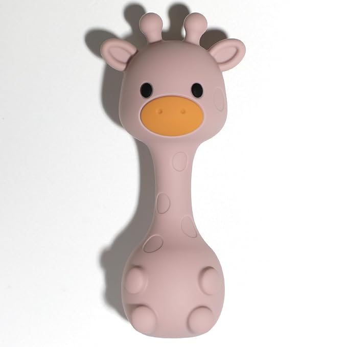 Silicone Little Giraffe Shaker Rattle Toy for Babies | Food Grade Silicone Teether | Easy to Grip | BPA Free (Dusty Lilac)
