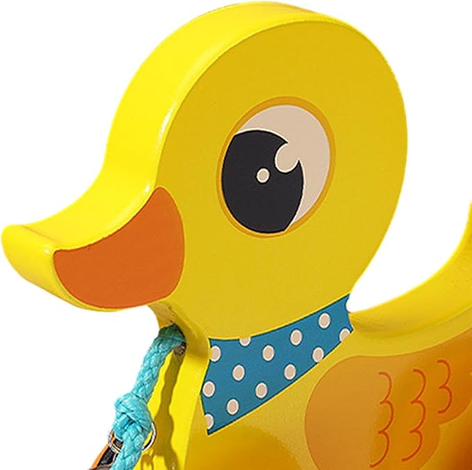 kowaku Push and Pull Along Toy Wooden Animal Educational Walking Toy with String Bell Wheels Anti Slip Feature Rounded Edges Suitable for, Duck