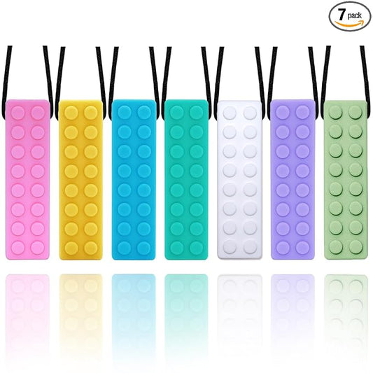 Chew Necklaces for Sensory Kids, Chewy Necklace Sensory Bundle for Boys and Girls with Chewing, Teething, Biting, ADHD, Autism, Silicone Oral Motor Chew Teether Fidget Toys for Adults 7 Pack