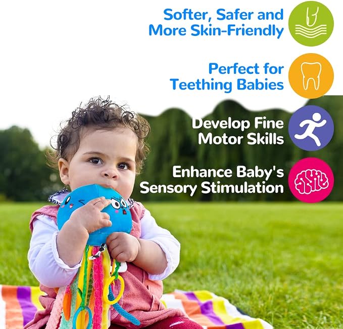 teytoy Sensory Toy, Texture Toys for Babies with Rattle, Autism Sensory Toys Jellyfish Shape Tactile Sensory Toys with 10 Textures, Baby Sensory Toys for 0-3-6-18 Months Soft Baby Toys with Teethers