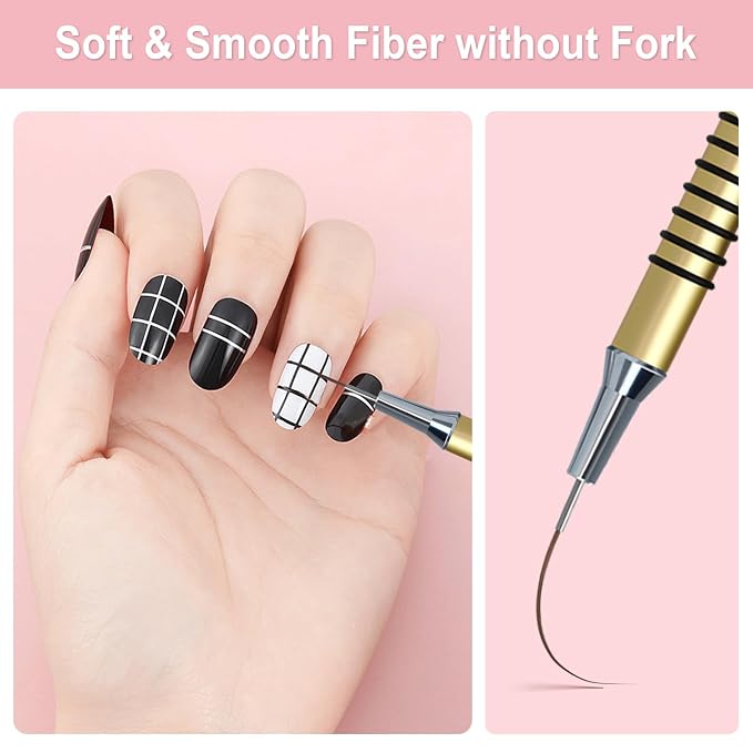Komall Metallic Nail Art Brushes, 6Pcs Non Slip Liner Brush Set, UV Gel Polish Painting Art Design Pen for Long Lines, Thin Details, Fine Drawing Sizes 5/7/9/11/20/25mm(Gold)