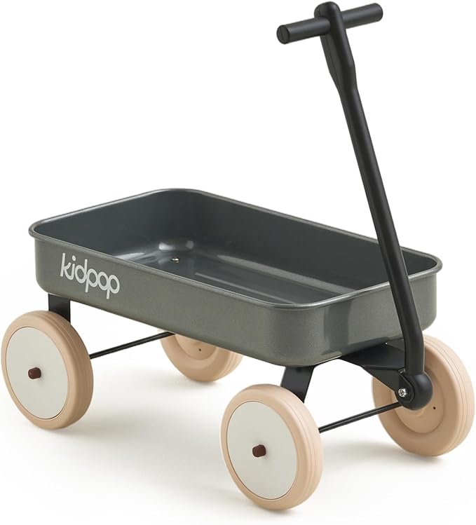 Kidpop Pula-Mini First Wagon for Toddlers, 4-Wheel Baby Pull Toy Cart for Kids Ages 1-3, Indoor & Outdoor Push Walker Toy, Ideal 1 Year Old Birthday Gifts (Grey)