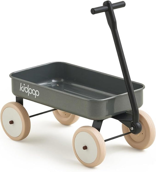 Kidpop Pula-Mini First Wagon for Toddlers, 4-Wheel Baby Pull Toy Cart for Kids Ages 1-3, Indoor & Outdoor Push Walker Toy, Ideal 1 Year Old Birthday Gifts (Grey)