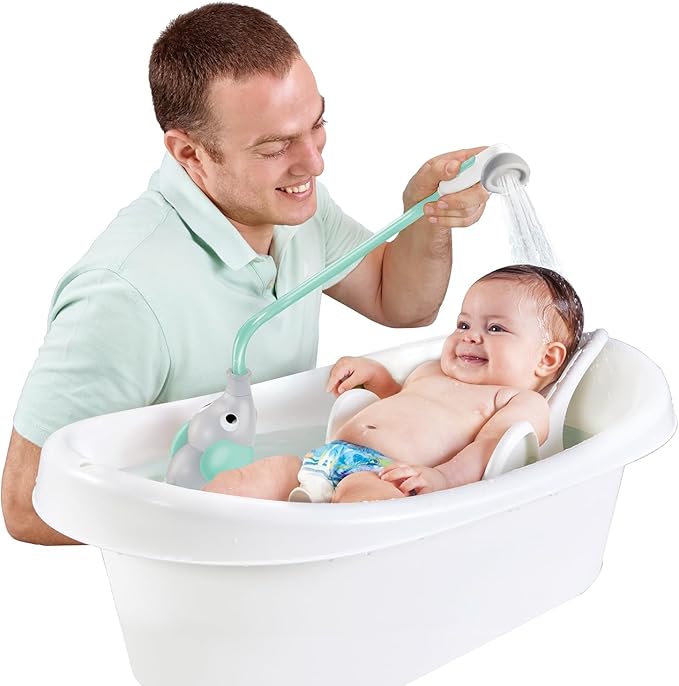 Yookidoo Baby Bath Shower Head – Elephant Water Pump with Trunk Spout Sprayer & Rinser, Dual Knob Flow Control, Bath Time Essential for Newborns, Tub or Sink (Turquiose)