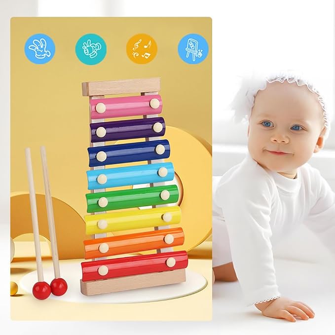 Xylophone for Toddlers, Baby Xylophone with 2 Safe Wooden Mallets and 8 Diatonic Keys, Toddler Musical Instruments Toys for Educational & Preschool Learning