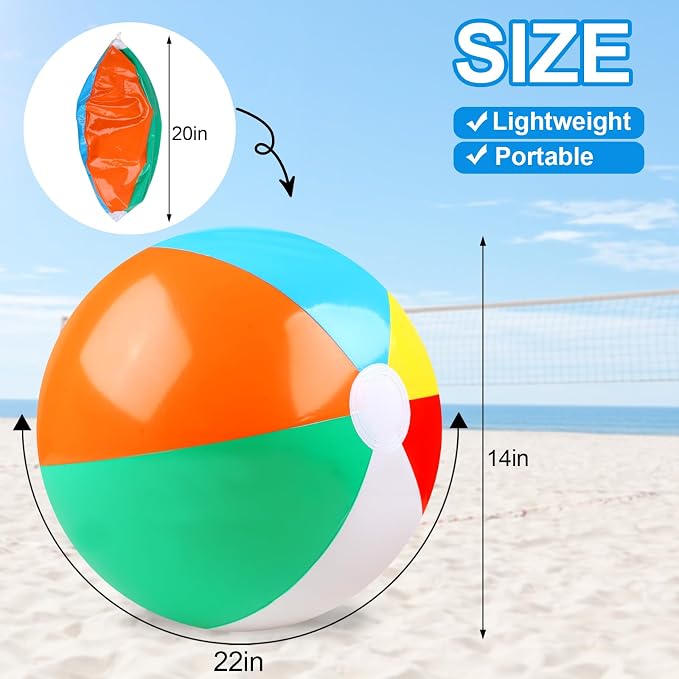 REGUICORP 2 Pack Beach Balls, 20 Inch Beach Balls, Rainbow Color Pool Toys Pool Balls for Swimming Pool, Beach Toys Inflatable Ball for Summer Parties and Water Games