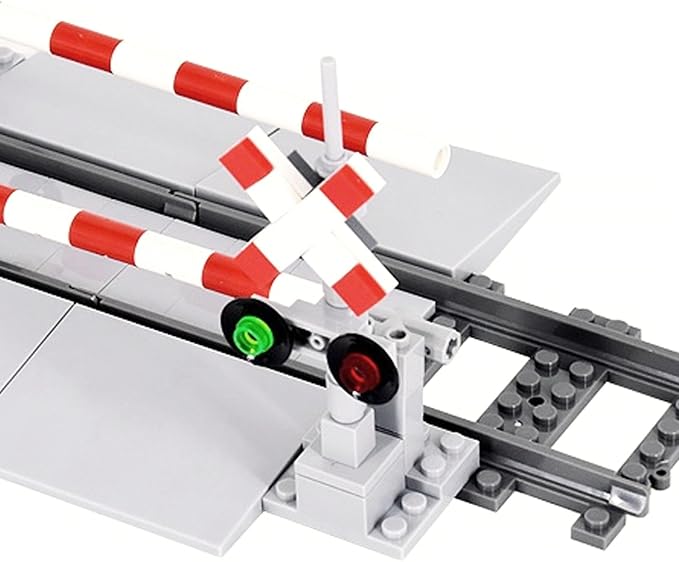Train Tracks Building Block Set 04, City Train Track Railroad Tracks, Traffic Light Railroad Crossing Building Bricks, Compatible with Lego 853792 Accessory, Kid Gifts for Ages 6+