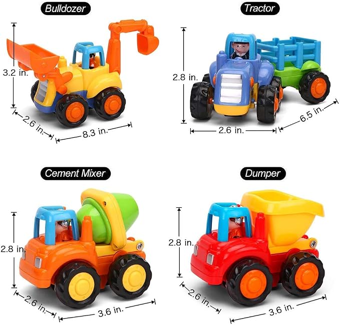 Yiosion Push and Go Friction Powered Cars Construction Vehicles Toy Set Tractor Bulldozer Mixer Truck Dumper for 1 2 3 Year Old Baby Toddlers Boys Gifts