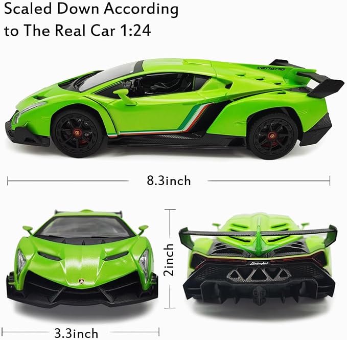 Lamborghini Remote Control Car 1:24 Scale Lambo Toy Car Officially Licensed Rc Cars with Light 2.4Ghz Model Car for Boys 4-7 Girls Birthday Gift, Green