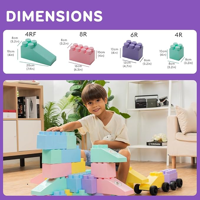 PLATPORTS 48-Piece Jumbo Big Blocks for Kids Ages 2–8 – Giant XL Large Plastic Building Blocks, Indoor/Outdoor Construction Play Set