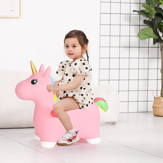 INPANY Unicorn Bouncy Horse Toys, Toddler Inflatable Unicorn, Bouncy Pals | Eco-Friendly PVC, Low Center Gravity, Cute Cartoon Design, Load 100 Lbs, Learn & Exercise & Active Fun, Gifts for 1-3 Kids