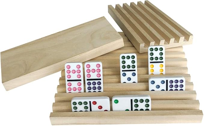 Yuanhe Domino Holder Trays Rack - Set of 8 Wooden Tiles Stand Holders for Mexican Train Rummy Chickenfoot
