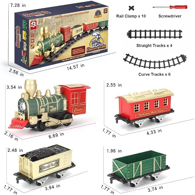 Electric Train Set for Kids Ages 4-8, Complete Toy Train with Lights & Sounds, Train Toys with Cars & Tracks for Christmas and All-Year Play