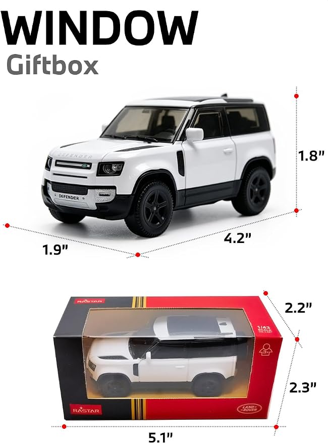 RASTAR 1/43 Diecast Model Car Land Rover Defender 90, Durable, 64710 | Officially Licensed, Ideal Gift, Zinc Alloy, Smooth Rolling Wheels, Great for Play & Display for Kids & Car Lovers Ages 3+