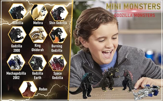 TwCare Set of 10 Godzilla Toys, Movable Joint Action Figures, King of the Monsters vs Kong Mini Dinosaur Mothra Imago Burning Heisei Mecha Ghidorah Playsets Kids Birthday Cake Toppers Pack