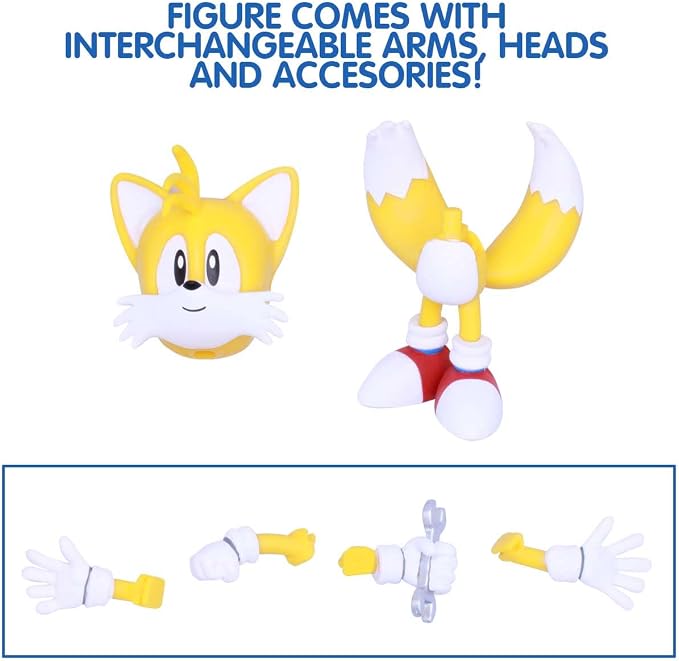 Sonic The Hedgehog Tails 4” Buildable Action Figure (Tails Series 2) – Official Just Toys Collectible with Interchangeable Parts & Accessories Like The Chaos Emerald and Rings
