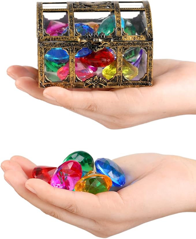 XIJUAN Diving gem Pool Toys Sand Toys,14 Color Diamond Treasure Chest Summer Swimming gems Pirate Diving Toy Set Underwater Swimming toyChildren's Game Gifts for Boys and Girls
