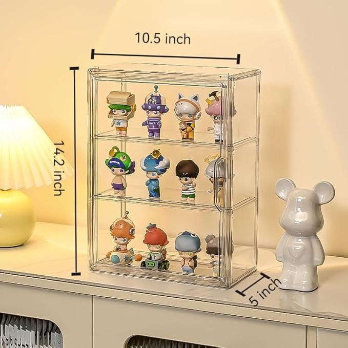 BOHOIDEE 3 Tiers Clear Display Case for Figures, Acrylic Storage Organizers Box with Magnetic Door, Wall-Mounted Dustproof Showcase for Collectibles Action Figure(2PACK Wall-Mounted Medium)