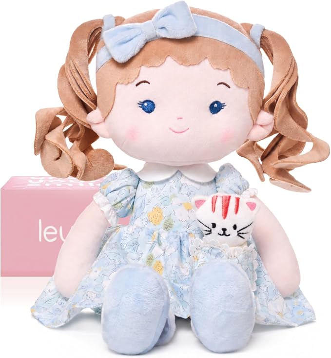 LeyaDoll Soft Baby Doll Toys (16''), My First Baby Rag Doll for 1 Year-Old Girl Birthday Gift, Christmas Plush Toys Gift for Toddler Kids Infants-Daydream Lily and Her Pet-Cat