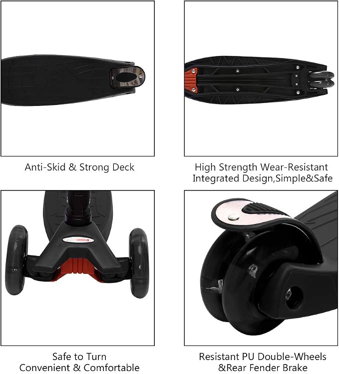 ChromeWheels Foldable Scooters for Kids, Deluxe Kick Scooter 4 Adjustable Height 132lbs Weight Limit 3 Wheel, Lean to Steer LED Light Up Wheels, Best Gifts for Girls Boys Age 3-12 Year Old