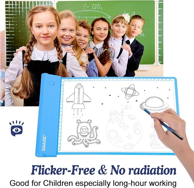 IMAGE Light Up Tracing Pad for Kids Drawing Tablet Board Children Portable Art Christmas Gift for Boys Girls Ages 6+ (Includes 10 Traceable Sheets and Two Clips), Durable & Fun Creative Toy(Blue)