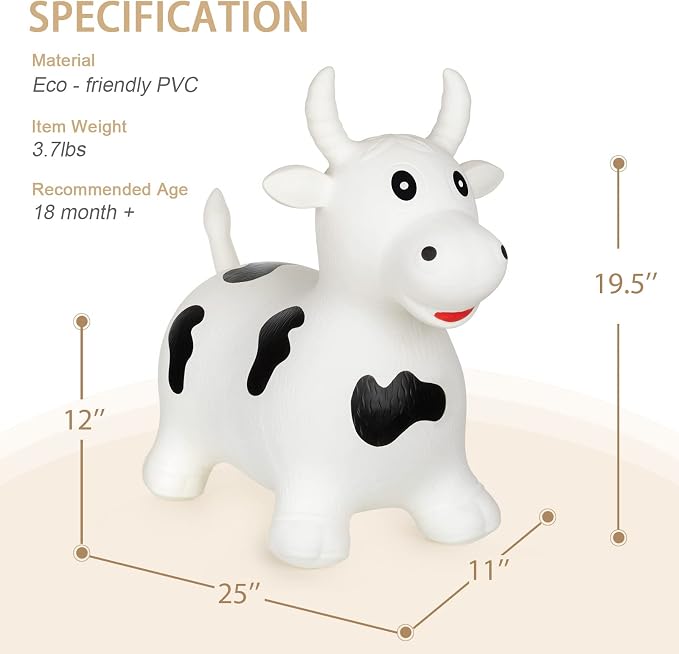 INPANY Inflatable Cow Farm Animal Hopper Toys for 1 2 Year Old Boy Gifts, Ride on Toddler Hopping Bull Toys, Outdoor Bouncy Jumping Horse for Kids/Children/Girls Birthday (Pump Included)