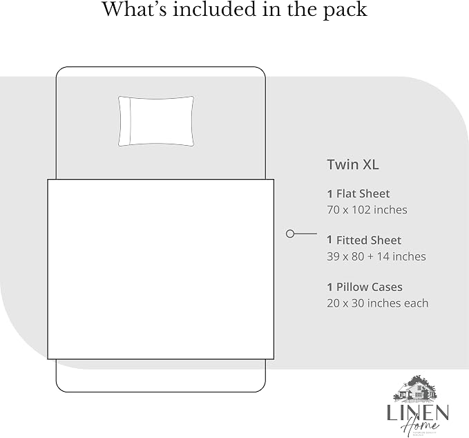 Linen Home 100% Cotton Percale Sheets Twin XL Size, Oil Green, Deep Pocket, 3 Pieces Set- 1 Flat, 1 Fitted and 1 Pillowcase, Crisp Cool and Long Staple Strong Bed Linen