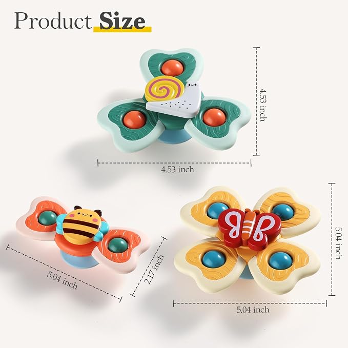 ALASOU 3PCS Suction Cup Spinner Toys for 1 Year Old Boy Girl|Spinning Top 12 18 Months|1 2 Year Old Boy Birthday Gift|Baby Bath Toy for Kids Ages 1-3|Sensory Airplane Travel Toy for Infant Toddlers