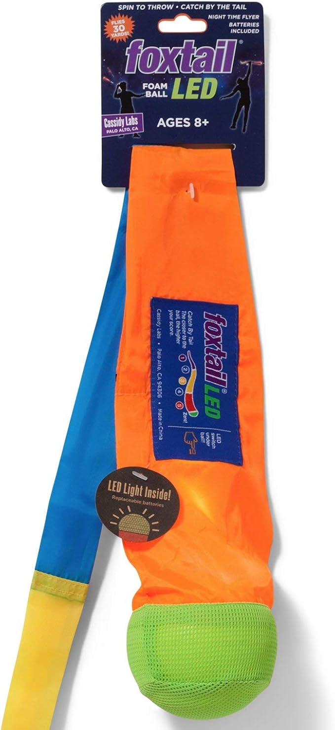 Foxtail LED - Outdoor Throw and Catch Light Up Game - Foam Ball & Tail Glow at Night - Play in The Dark - Fun Gift Idea for Kids & Adults, Boys & Girls