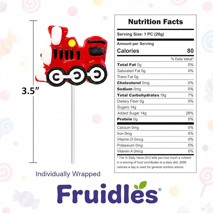 Fruidles Party Fun Train Lollipops Variety 12 Pack Mixed Fruit Flavor Party Suckers Perfect Train Party Favors For Your Train Birthday Party (288-Pack)