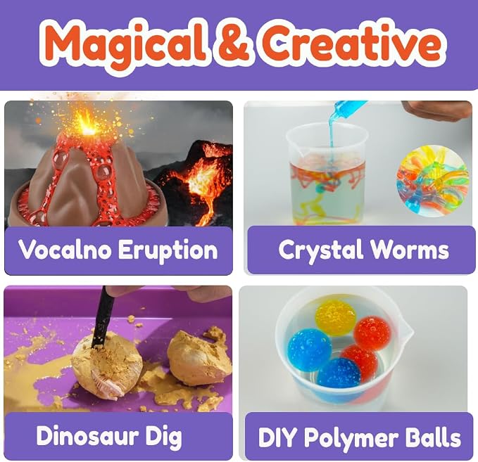 BenBen Science Kit for Kids Ages 6-10, 80 Magical Science Experiments with Crystal Growing, Volcano & Dinosaur Egg, STEM Gift for Boys Girls