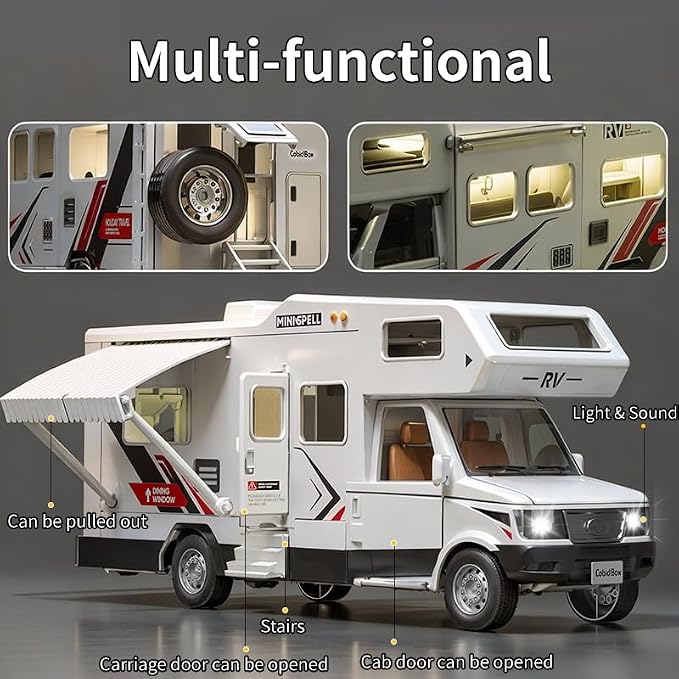 Camper Van Adventure Toy —— Vacation Toy Push and Go RV Toy with Light and Sound, Camper Van Gifts for Kids, Boys and Girls Age 3+
