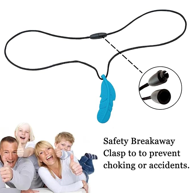Sensory Chew Necklace for Kids, Boys and Girls, 5 Pack Silicone Feather Chewy Necklaces for Autism, ADHD, Chewing, Oral Motor Chewable Pendant for Mild Chewers